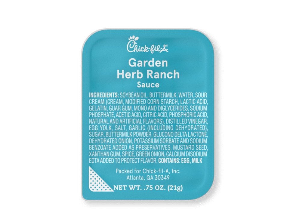 Chick Fil A Dipping Sauces and Dressings Menu - Garden Herb Ranch Sauce