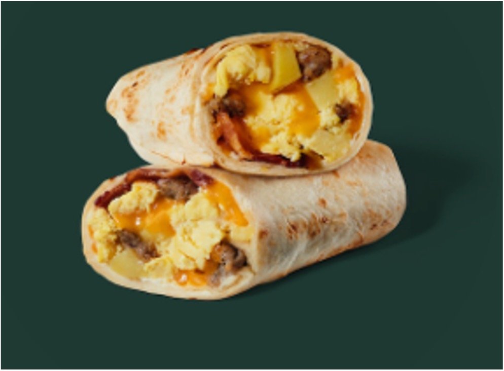 StarBucks Breakfast Menu - Bacon, Sausage & Egg Wrap