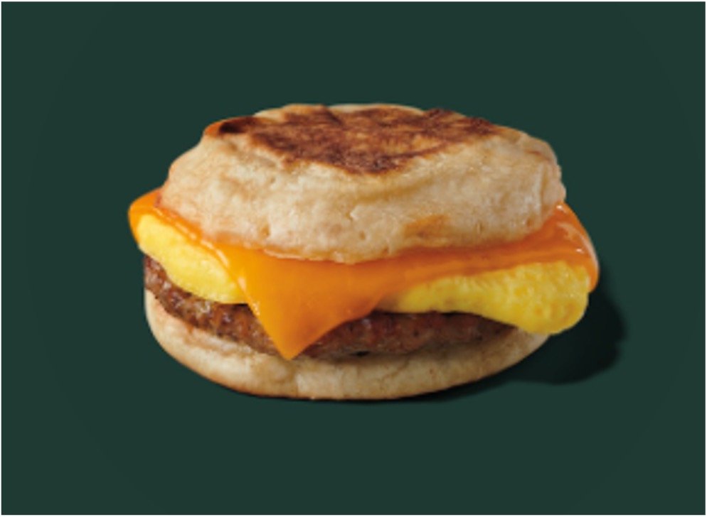 StarBucks Breakfast Menu -Sausage, Cheddar & Egg Sandwich