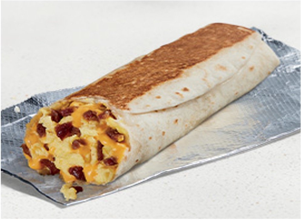 Taco Bell Breakfast Menu Items - Cheesy Toasted Breakfast Burrito Bacon